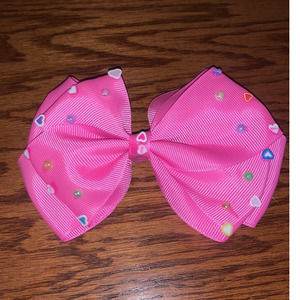 Girls Hot Pink Bow with Hearts